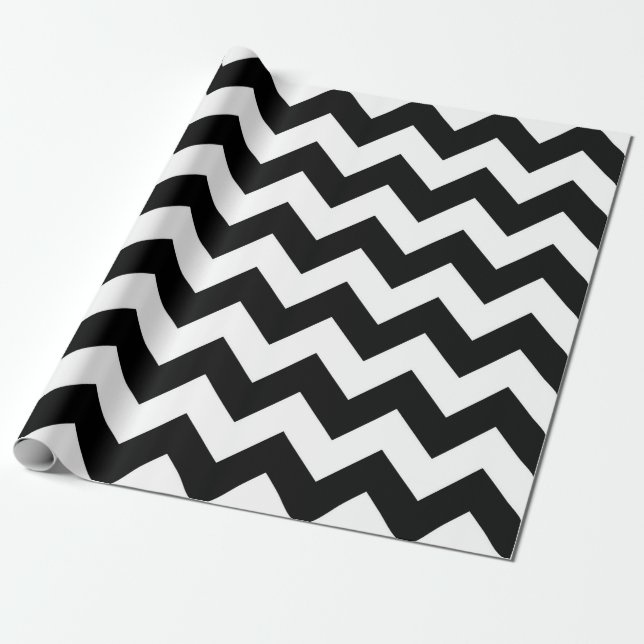 Papel De Regalo Envoltura de regalo de Zigzag blanco y negro (Desenrollado)
