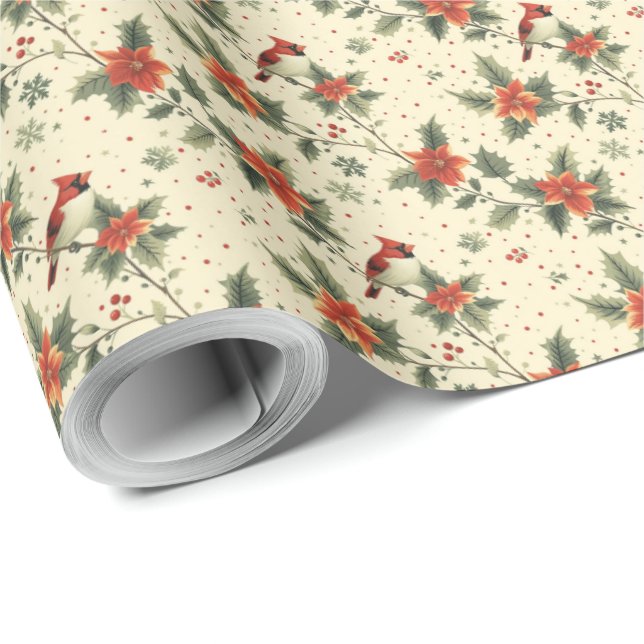 Papel De Regalo Envoltura de regalo del cardenal Poinsettia Holida (Esquina del rollo)