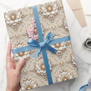 Papel De Regalo Envoltura de regalo floral de boda con aspecto "3D