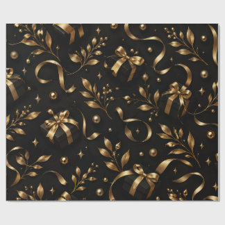Papel De Regalo Envoltura de regalo floral de lujo negro y dorado