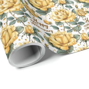 Papel De Regalo Envoltura de regalo para 50º aniversario con rosas