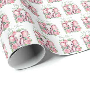 Papel De Regalo Envoltura de regalo para baby shower de niña elefa