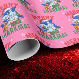 Papel De Regalo Envoltura de regalo rosa de Santa Shark | Merry Sh