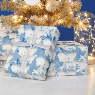 Papel De Regalo Envoltura fiesta de Navidades de elefantes blancos