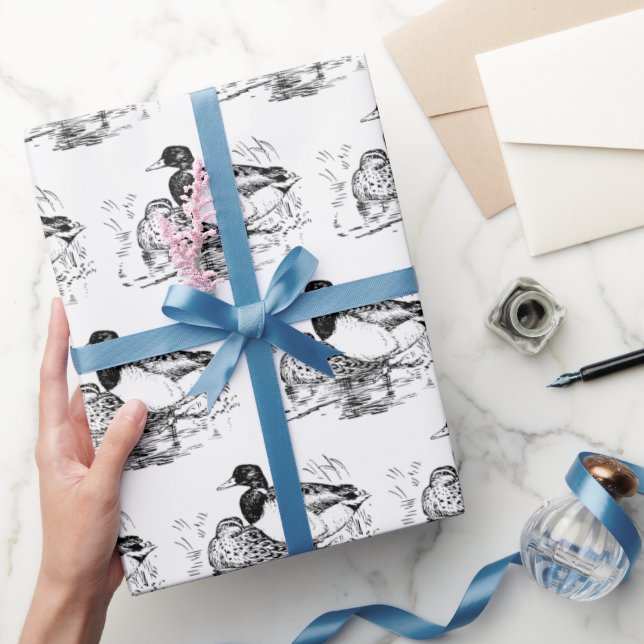 Papel De Regalo Envoltura fiesta de patos de época blancos negros (Regalar)