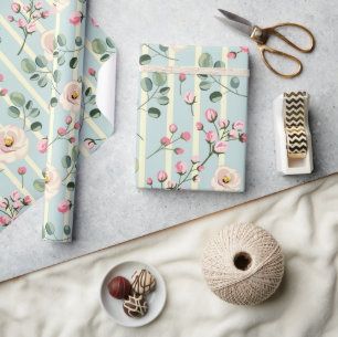 Papel De Regalo Envoltura Floral de Rayas Azules Suaves