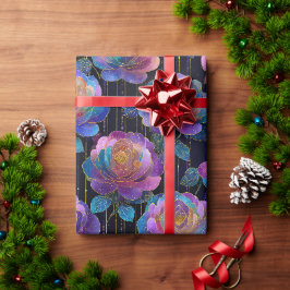 Papel De Regalo Envoltura floral iridiscente con paro de cinta roj