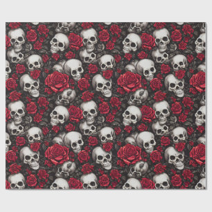 Papel De Regalo Envoltura floral oscura de cráneo gótico y rosa ro