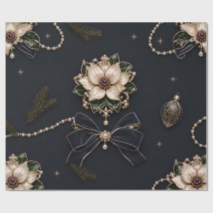 Papel De Regalo Envoltura Negra de Poinsettia con Joyas de Lujo pa