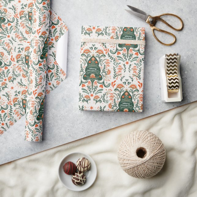 Papel De Regalo Envoltura nórdica de fiesta de árboles de Navidad (Artesanía)