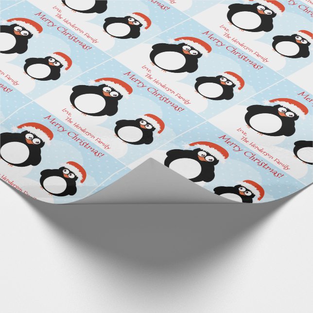 Papel De Regalo Envoltura personalizada de regalo de penguín navid (Esquina)