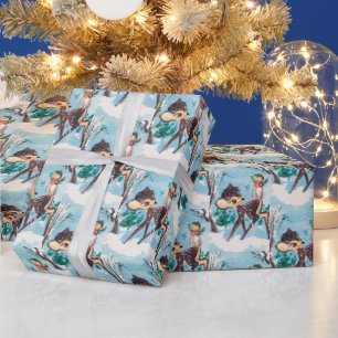 Papel De Regalo Envoltura retro vintage de fiesta de ciervo de Nav