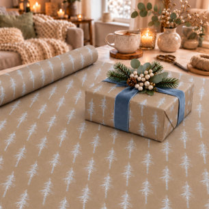 Papel De Regalo Envoltura rústica de kraft plateado con árboles de