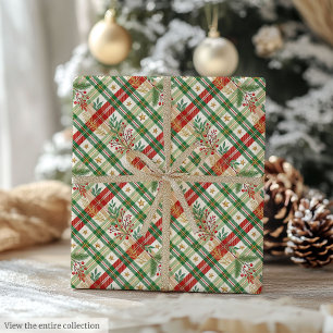 Papel De Regalo Envoltura tradicional de gingham de acuarela roja 