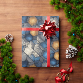 Papel De Regalo Envoltura urbana hexagonal azul y dorada