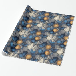 Papel De Regalo Envoltura urbana hexagonal azul y dorada