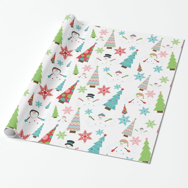 Papel De Regalo Envuelto de regalo de árboles navideños divertidos (Desenrollado)