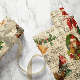 Papel De Regalo Ephemera floral de la música navideña rusa vinta