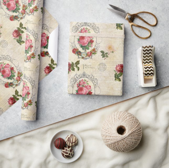 Papel De Regalo Ephemera, Rosa francés de época (Artesanía)