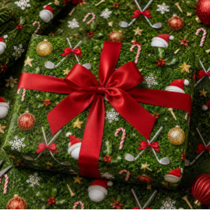 Papel De Regalo Equipo de golf de Navidad en hierba verde