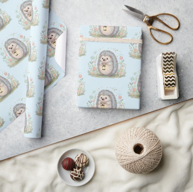 Papel De Regalo Erizo Adorable con Patrón de Linterna (Artesanía)