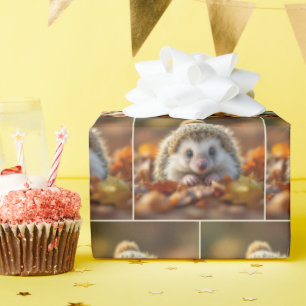 Papel De Regalo Erizo De Otoño Con Tapa De Punto