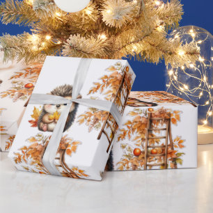 Papel De Regalo Erizo de otoño lindo con ilustración de escalera d
