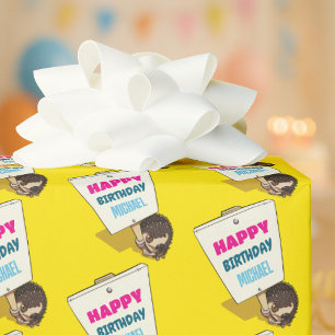 Papel De Regalo Erizo Divertido Agrega el Nombre Feliz Cumpleaños