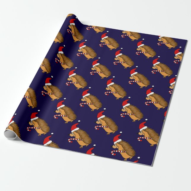 Papel De Regalo Erizo divertido en arte del navidad del gorra de (Desenrollado)