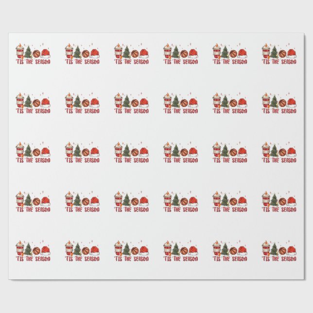 Papel De Regalo Es la Temporada Xmas Navidad Baloncesto  (Superficie plana)