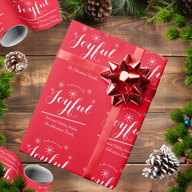 Papel De Regalo "es temporada para ser alegre" el regalo de los Na (Wrap things up with this cheerful and elegant red "Joyful" gift wrap.)