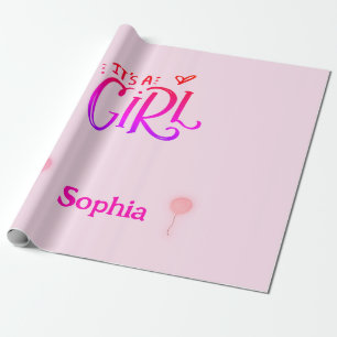 Papel De Regalo Es un Chica con globos rosados personalizados