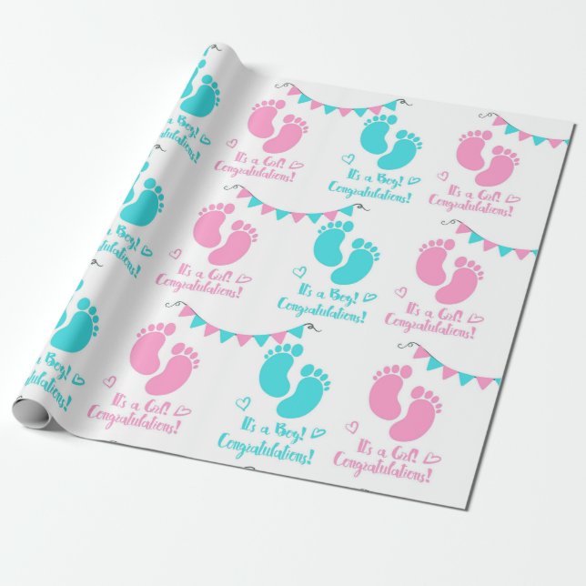 Papel De Regalo Es un Chica de niños gemelos Baby Shower (Desenrollado)