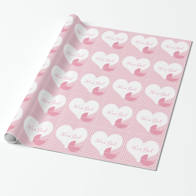 Papel De Regalo Es un cochecito del rosa del chica (Desenrollado)