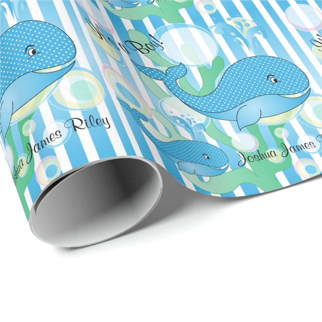 Papel De Regalo Es un niño ballena bebé azul (Esquina del rollo)