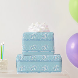 Papel De Regalo Es Un Niño Con Pies De Bebé Y Polkadots En El Azul