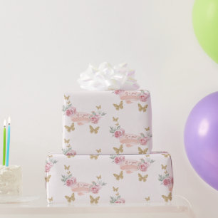 Papel De Regalo Es una ducha de bebé de niña con rosas rosadas y m