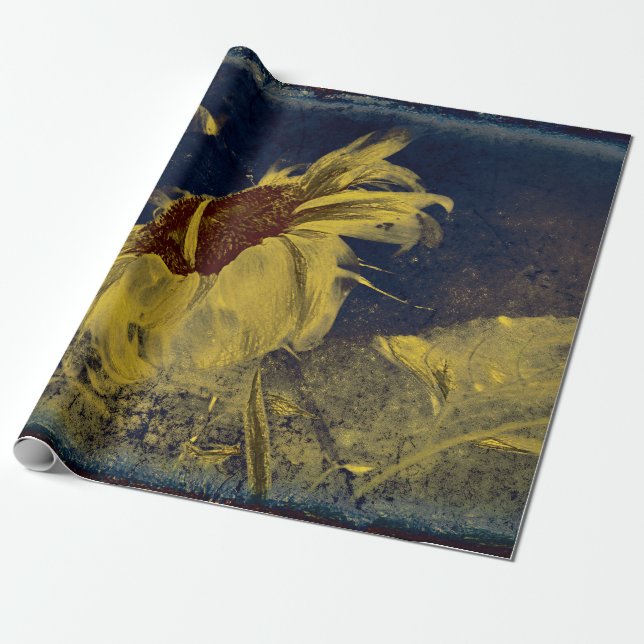 Papel De Regalo Esbozo azul amarillo girasol Arte Antigüedad vinta (Desenrollado)