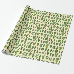 Papel De Regalo Esbozo Cactus: Elegancia Floral Vintage.
