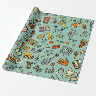 Papel De Regalo Esbozo de instrumentos musicales, patrón ininterr
