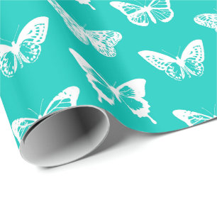 Papel De Regalo Esbozo de mariposa, turquesa y blanco