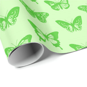 Papel De Regalo Esbozo de mariposa, verde lima