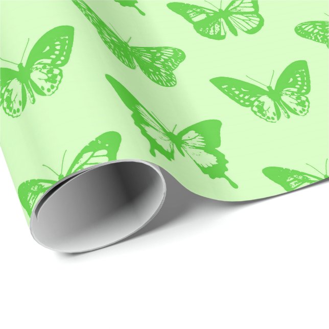 Papel De Regalo Esbozo de mariposa, verde lima (Esquina del rollo)