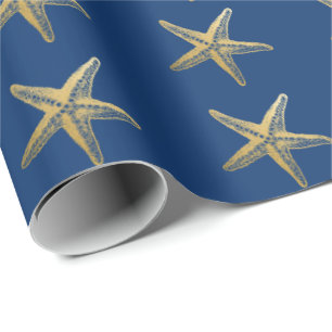 Papel De Regalo Esbozo de Starfish Vintage Azul de la Marina