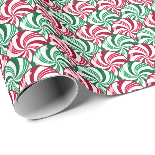 Papel De Regalo Escala de caramelos de menta - Patrón de Navidades (Esquina del rollo)