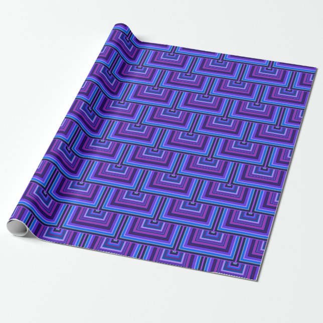 Papel De Regalo Escalas cuadradas azules y violetas (Desenrollado)