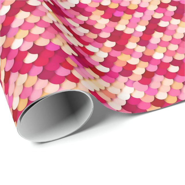 Papel De Regalo "Escalas de dragón" - magenta, rosa caliente y mel (Esquina del rollo)