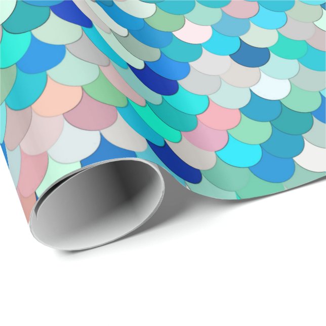Papel De Regalo Escalas de la sirena, aguamarina, rosa de Shell, y (Esquina del rollo)