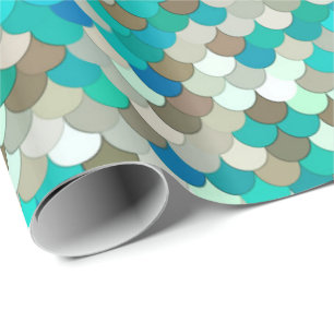 Papel De Regalo Escalas de la sirena, turquesa, aguamarina, de