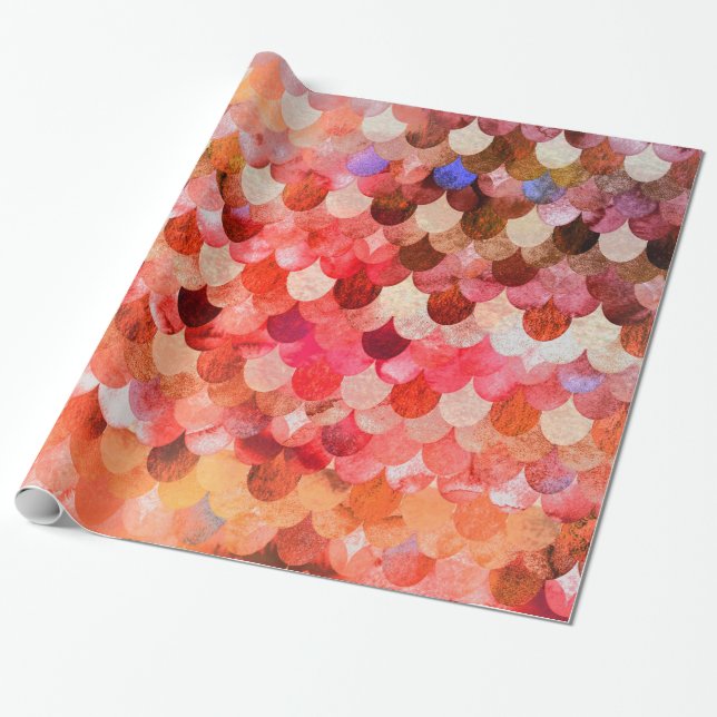 Papel De Regalo escalas de pesca de sirenas rojas de fuego (Desenrollado)